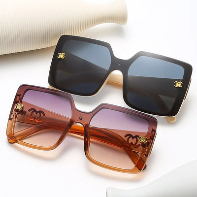 Luxury Brand Designer Sunglasses for Women Large Frame Square Glasses Vintage Oversized Driving Glasses UV400 Gradient Shades